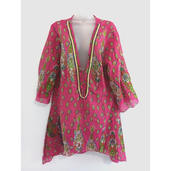 Jessica Taylor Dresses & Skirts - Jessica Taylor Dress Cover Up Womens 2X Pink Pointed Hem Flowy Boho Deep V NEW